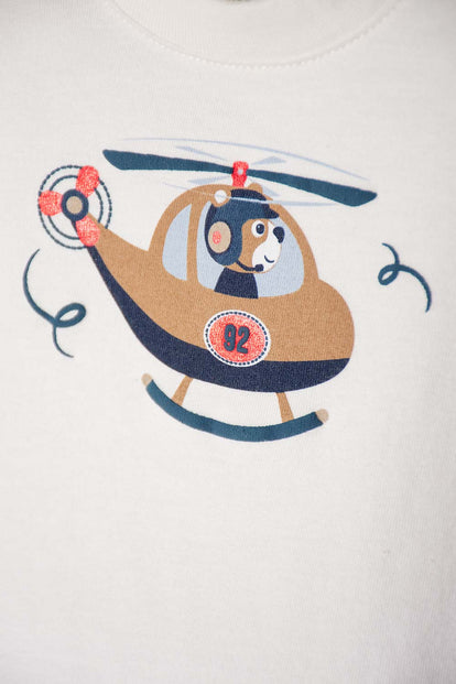 CONJUNTO LITTLEMIC MARFIL Y CAFÉ MANGA CORTA PARA BEBÉ NIÑO