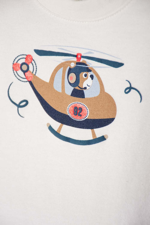 CONJUNTO LITTLEMIC MARFIL Y CAFÉ MANGA CORTA PARA BEBÉ NIÑO