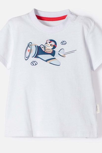 CONJUNTO LITTLEMIC BLANCO Y AZUL MANGA CORTA PARA BEBÉ NIÑO