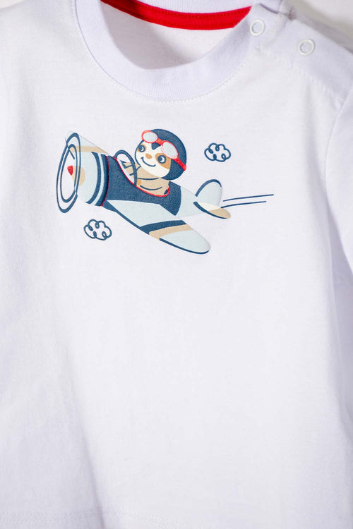 CONJUNTO LITTLEMIC BLANCO Y AZUL MANGA CORTA PARA BEBÉ NIÑO