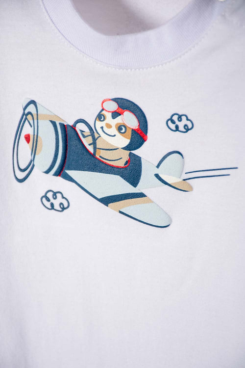 CONJUNTO LITTLEMIC BLANCO Y AZUL MANGA CORTA PARA BEBÉ NIÑO