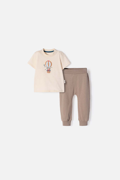 CONJUNTO LITTLEMIC CAFÉ Y TAUPE DE PANTALÓN LARGO PARA BEBÉ NIÑO