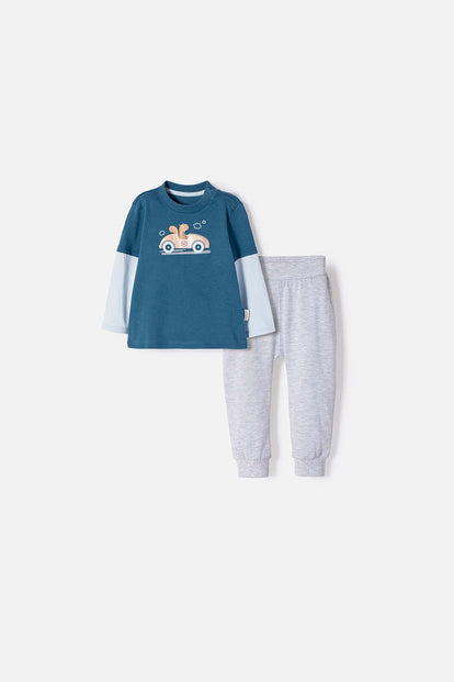 CONJUNTO LITTLEMIC AZUL Y GIRS MANGA CORTA PARA BEBÉ NIÑO