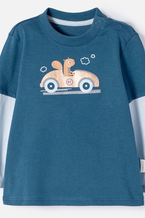 CONJUNTO LITTLEMIC AZUL Y GIRS MANGA CORTA PARA BEBÉ NIÑO