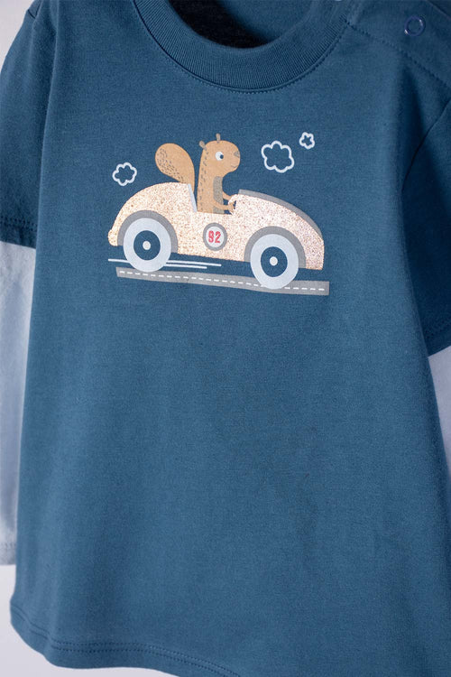 CONJUNTO LITTLEMIC AZUL Y GIRS MANGA CORTA PARA BEBÉ NIÑO