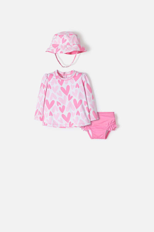 VESTIDO DE BAÑO DE LITTLEMIC CON GORRO ROSADO PARA BEBÉ NIÑA