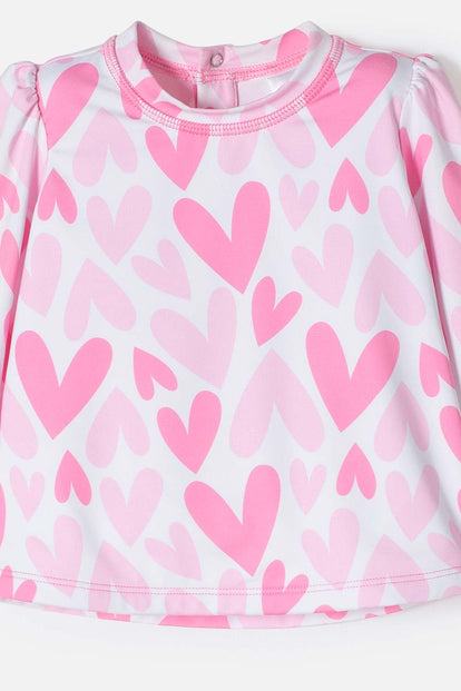 VESTIDO DE BAÑO DE LITTLEMIC CON GORRO ROSADO PARA BEBÉ NIÑA