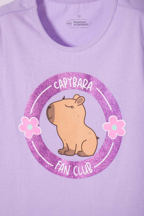 POLERA DE CAPYBARA MANGA CORTA VIOLETA PARA NIÑA