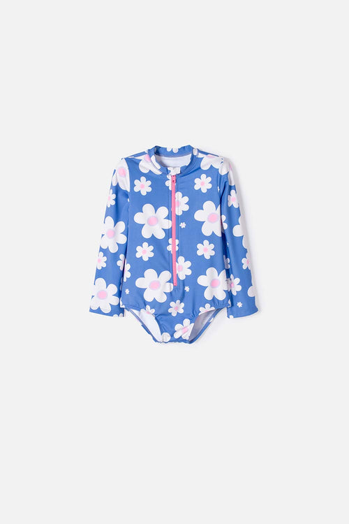 VESTIDO DE BAÑO LITTLEMIC MULTICOLOR ENTERIZO MANGA LARGA PARA NIÑA 2T A 5T