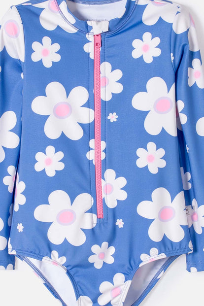 VESTIDO DE BAÑO LITTLEMIC MULTICOLOR ENTERIZO MANGA LARGA PARA NIÑA 2T A 5T