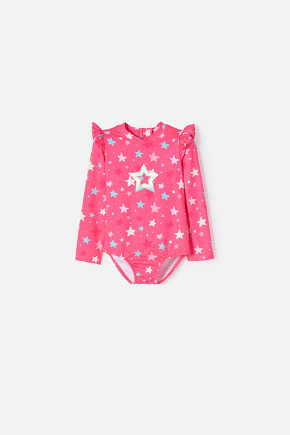 VESTIDO DE BAÑO DE LITTLEMIC MANGA LARGA MULTICOLOR PARA NIÑA 2T A 5T