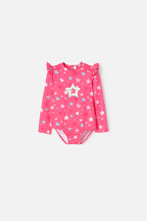 VESTIDO DE BAÑO DE LITTLEMIC MANGA LARGA MULTICOLOR PARA NIÑA 2T A 5T