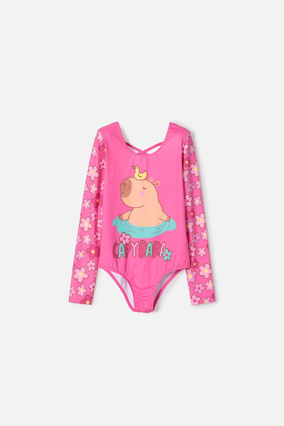 VESTIDO DE BAÑO DE MIC MANGA LARGA ROSADO PARA NIÑA