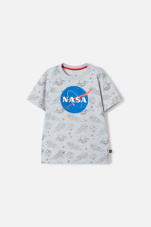 POLERA DE LA NASA MANGA CORTA GRIS PARA NIÑO
