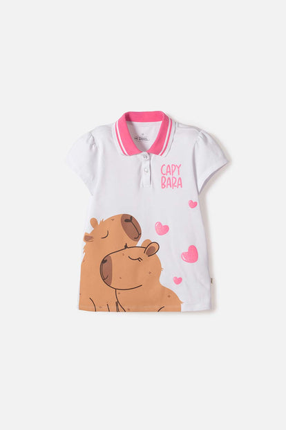 POLERA CAPIBARA TIPO POLO BLANCO PARA NIÑA