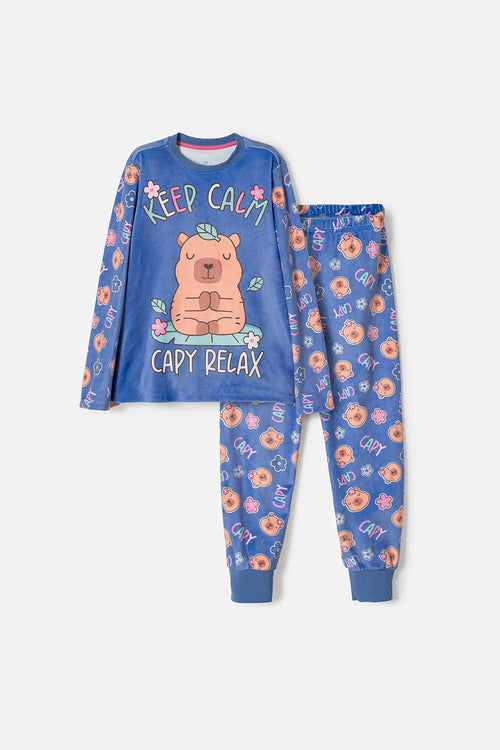 PIJAMA DE CAPYBARA MANGA LARGA LILA PARA NIÑA