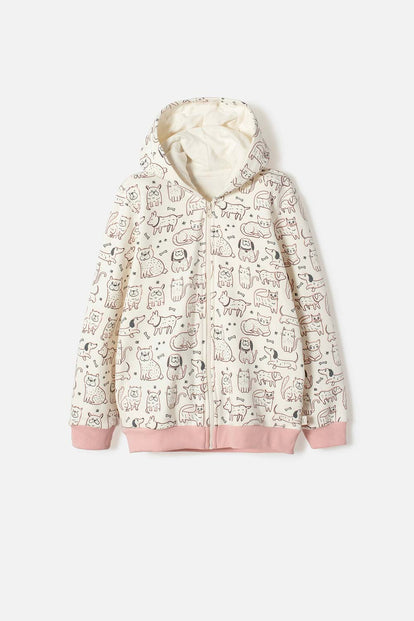 POLERON DE MIC CON CAPUCHA MARFIL PARA NIÑA