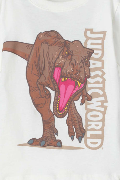 POLERA DE JURASSIC MANGA CORTA BLANCA PARA NIÑO 2T A 5T