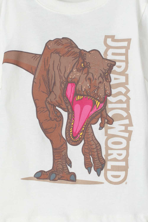 POLERA DE JURASSIC MANGA CORTA BLANCA PARA NIÑO 2T A 5T