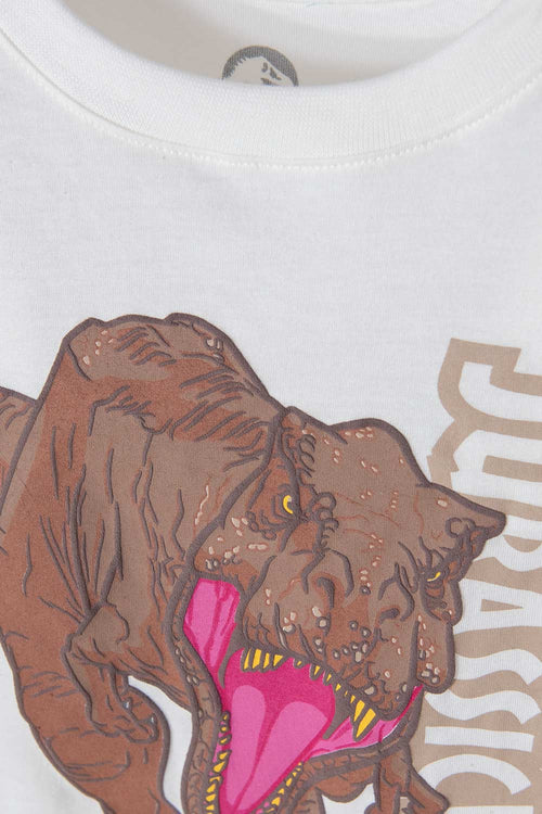 POLERA DE JURASSIC MANGA CORTA BLANCA PARA NIÑO 2T A 5T