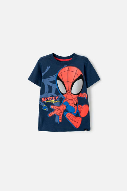 POLERA DE SPIDER-MAN MANGA CORTA AZUL PARA NIÑO
