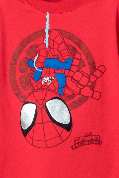 POLERA SPIDER-MAN MANGA CORTA ROJA PARA NIÑO 2T A 5T