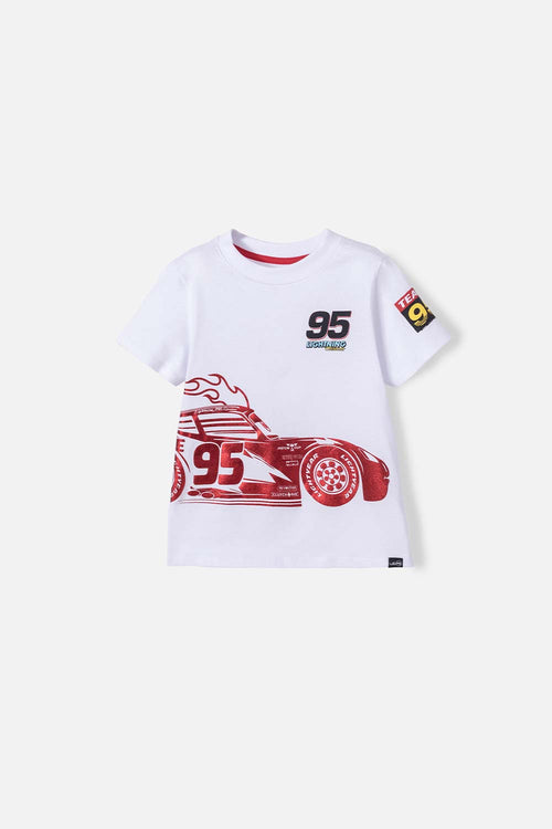 CAMISETA DE CARS MANGA CORTA BLANCA PARA NIÑO 2T A 5T