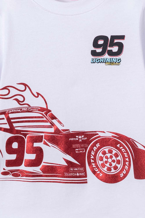 CAMISETA DE CARS MANGA CORTA BLANCA PARA NIÑO 2T A 5T