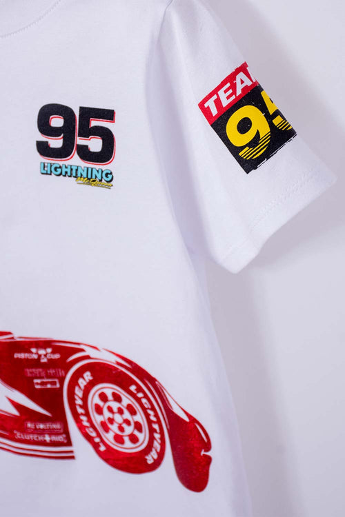 CAMISETA DE CARS MANGA CORTA BLANCA PARA NIÑO 2T A 5T