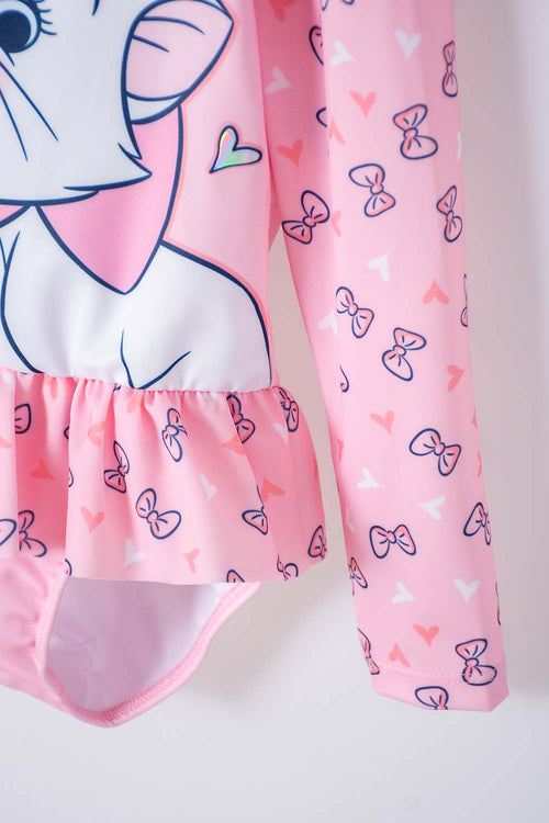 VESTIDO DE BAÑO DE LA GATA MARIE ROSADO MANGA LARGA PARA NIÑA 2T A 5T