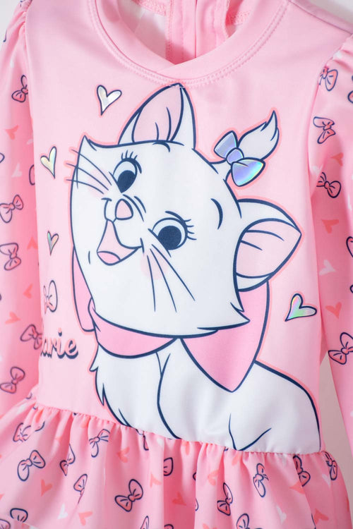 VESTIDO DE BAÑO DE LA GATA MARIE ROSADO MANGA LARGA PARA NIÑA 2T A 5T