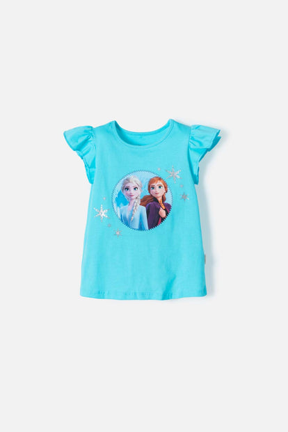 POLERA DE FROZEN MANGA CORTA AZUL PARA NIÑA 2T A 5T