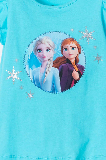 POLERA DE FROZEN MANGA CORTA AZUL PARA NIÑA 2T A 5T