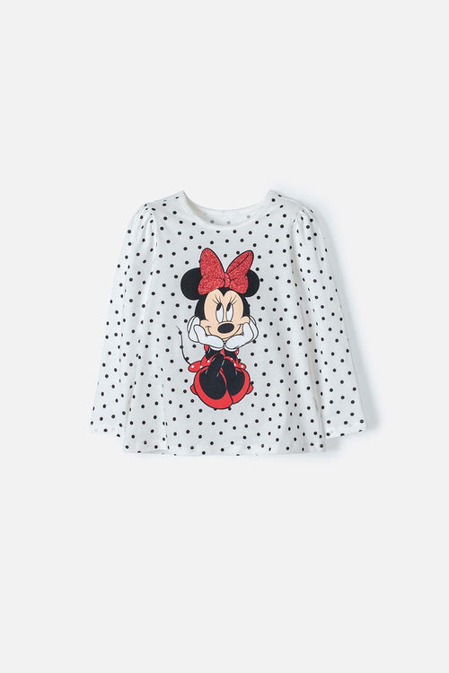 POLERA MINNIE MOUSE MARFIL MANGA LARGA PARA NIÑA 2T A 5T
