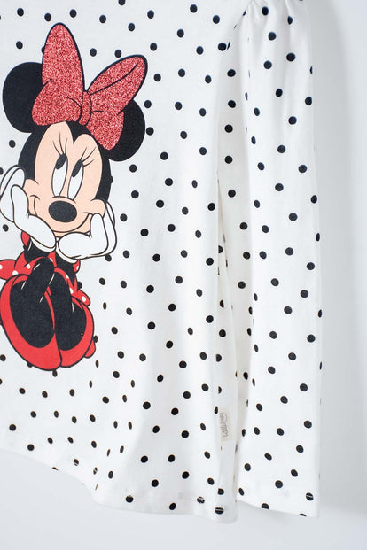 POLERA MINNIE MOUSE MARFIL MANGA LARGA PARA NIÑA 2T A 5T