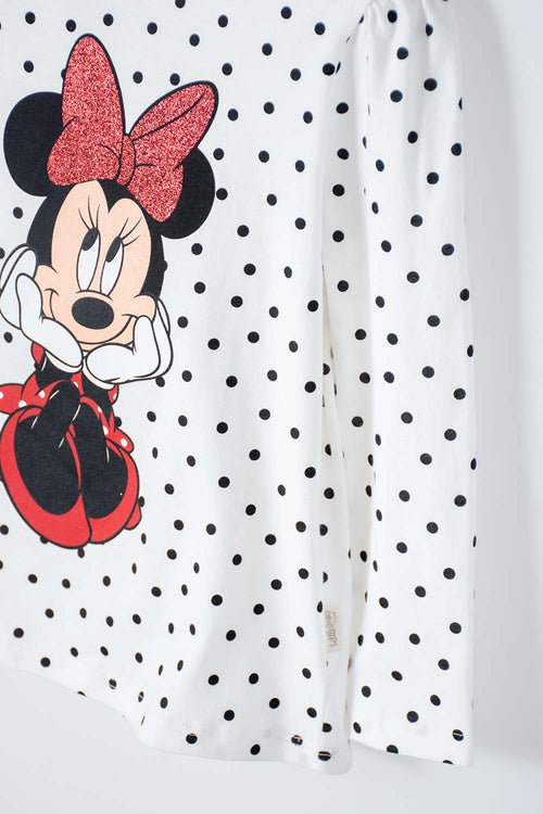 POLERA MINNIE MOUSE MARFIL MANGA LARGA PARA NIÑA 2T A 5T