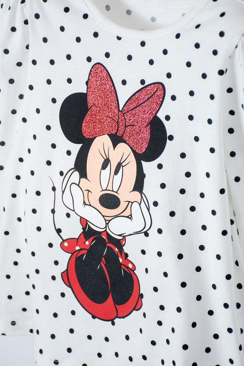 POLERA MINNIE MOUSE MARFIL MANGA LARGA PARA NIÑA 2T A 5T