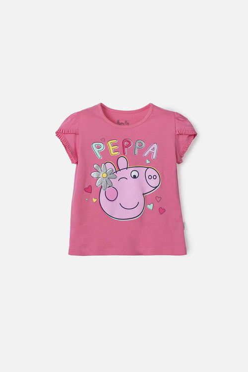 POLERA DE PEPPA PIG ROSADA CON ESTAMPADO BRILLANTE PARA NIÑA 2T A 5T