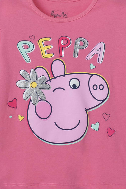 POLERA DE PEPPA PIG ROSADA CON ESTAMPADO BRILLANTE PARA NIÑA 2T A 5T