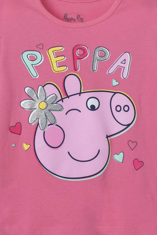 POLERA DE PEPPA PIG ROSADA CON ESTAMPADO BRILLANTE PARA NIÑA 2T A 5T