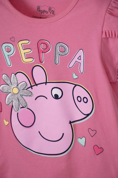 POLERA DE PEPPA PIG ROSADA CON ESTAMPADO BRILLANTE PARA NIÑA 2T A 5T