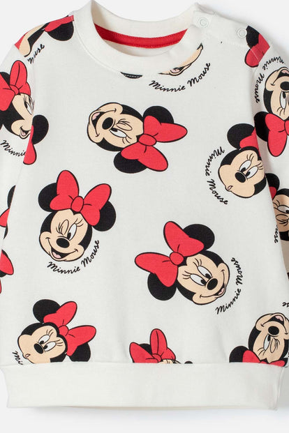 CONJUNTO MINNIE MOUSE CON PANTALÓN LARGO MARFIL PARA BEBÉ NIÑA
