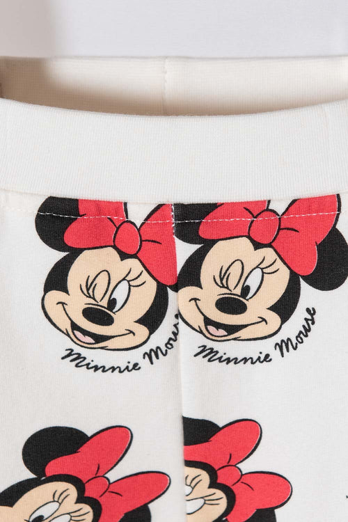 CONJUNTO MINNIE MOUSE CON PANTALÓN LARGO MARFIL PARA BEBÉ NIÑA