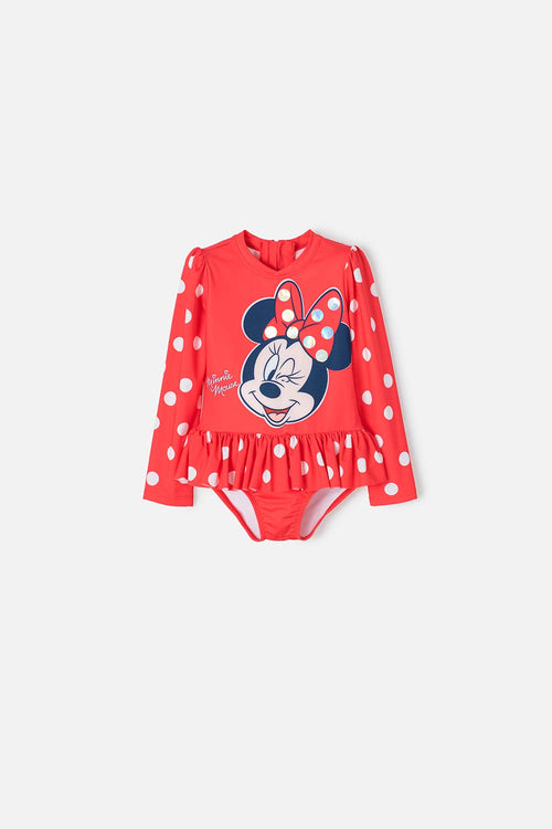 VESTIDO DE BAÑO MINNIE MOUSE MANGA LARGA ROJO PARA NIÑA 2T A 5T