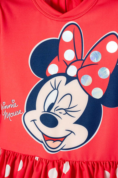 VESTIDO DE BAÑO MINNIE MOUSE MANGA LARGA ROJO PARA NIÑA 2T A 5T