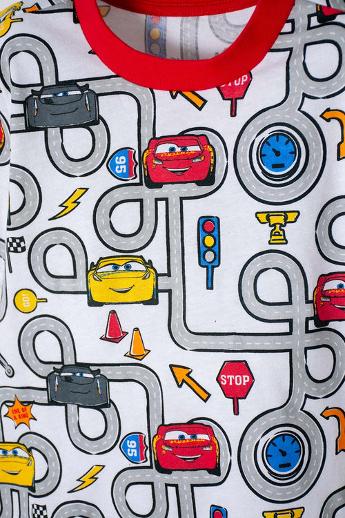 PIJAMA DE CARS CON PANTALÓN LARGO BLANCO Y ROJO PARA NIÑO 2T A 5T