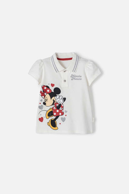 POLERA TIPO POLO DE MINNIE MOUSE MARFIL PARA NIÑA 2T A 5T