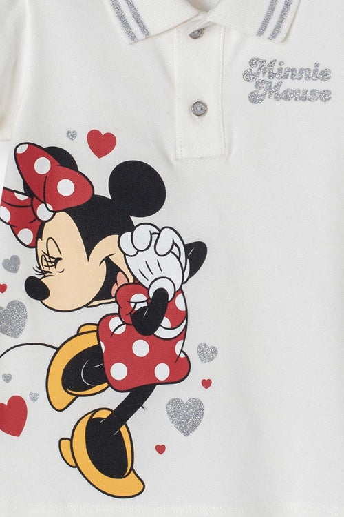 POLERA TIPO POLO DE MINNIE MOUSE MARFIL PARA NIÑA 2T A 5T