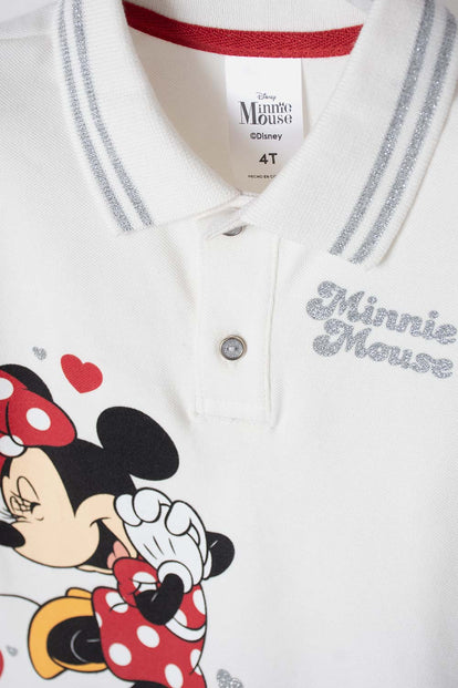 POLERA TIPO POLO DE MINNIE MOUSE MARFIL PARA NIÑA 2T A 5T