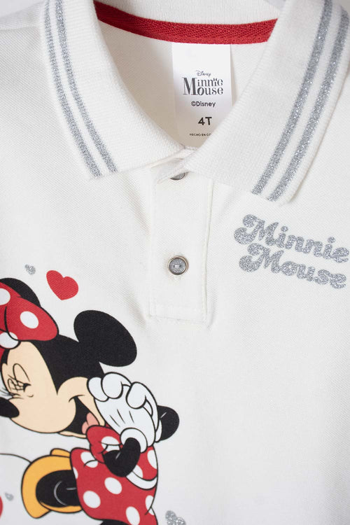 POLERA TIPO POLO DE MINNIE MOUSE MARFIL PARA NIÑA 2T A 5T